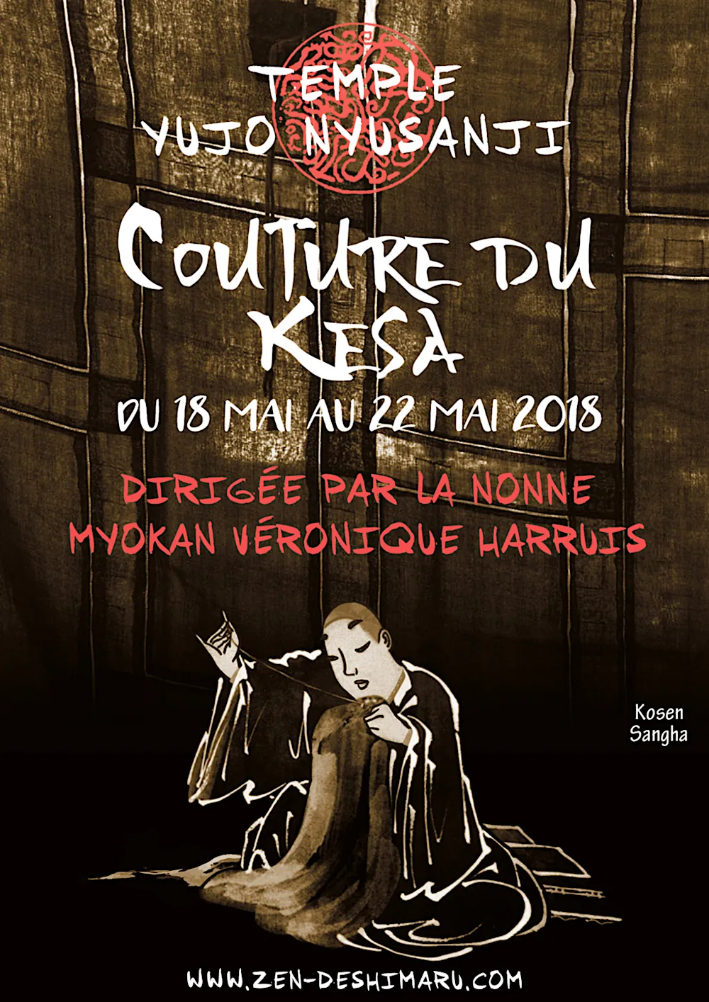 Affiche du stage de couture du kesa organisé en 2018 au Dojo zen de Montpellier