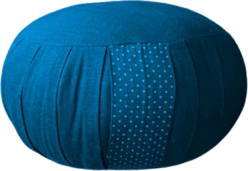 Zafu artisanal bleu roi aux plis traditionnels garni de kapok